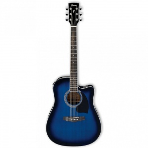 IBANEZ PF15ECE-TBS электроакустическая гитара, цвет синий, матовый, топ ель, махогани обечайка и зад