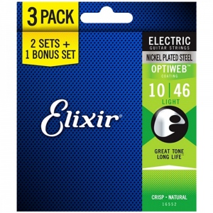Elixir 16552 Optiweb Струны для электрогитары, 3 комплекта, никелированная сталь, Light 10-46