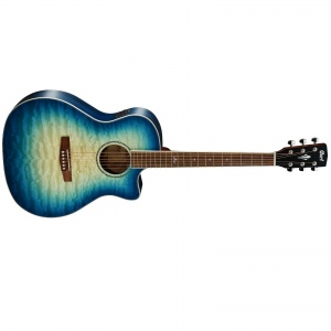 Cort GA-QF-CBB Grand Regal Series Электро-акустическая гитара, с вырезом, прозрачный синий