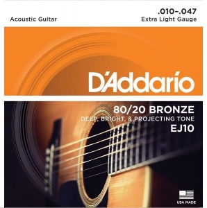 D`ADDARIO EJ10 струны для акустической гитары бронза 80\20, Extra Light 10-47