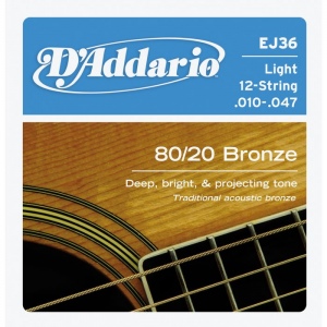D`ADDARIO EJ36 струны для акустической 12-стр. гитары бронза 80\20, Light 10-47