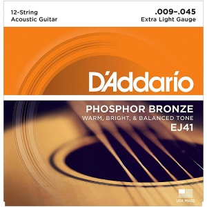 D`ADDARIO EJ41 струны для 12-стр. гитары фосфор\бронза, Extra Light 9-45