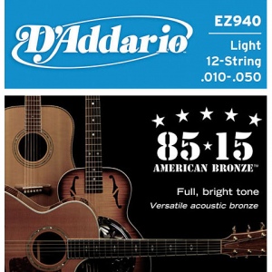 D`Addario EZ940 AMERICAN BRONZE 85/15 Струны для 12-струнной акустической гитары Light 10-50