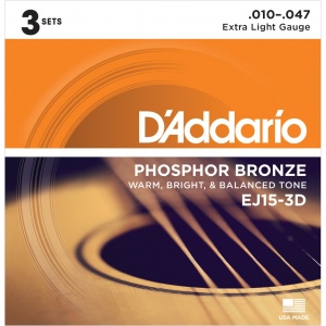 D`ADDARIO EJ15-3D Коробка из 3 комплектов струн для акустической гитары Extra Light 10-47 