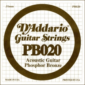 D`ADDARIO PB020 Отдельная струна для акустической гитары, фосфорная бронза, .020