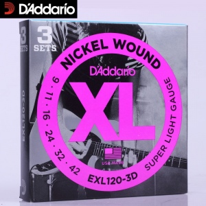 D`ADDARIO EXL120-3D Nickel Wound Струны для электрогитары, Super Light, 9-42, 3 комплекта