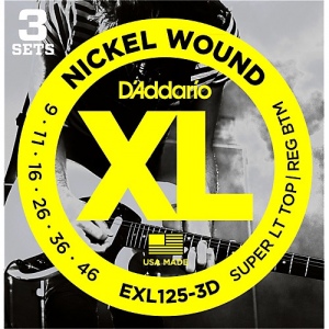 D`ADDARIO EXL125-3D Nickel Wound Струны для электрогитары, SuperLightTop/Regular Bottom 9-46, 3компл