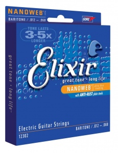 Elixir 12302 NANOWEB Комплект струн для электрогитары 12-68