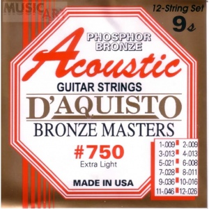 D`Aquisto #750/XL cтруны для акустической 12-ти струнной гитары, 09-26+09-46, фосфор-бронза