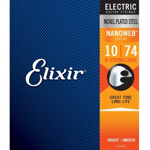 Elixir 12062 NANOWEB комплект струн для 8-струнной электрогитары, Light 10-74