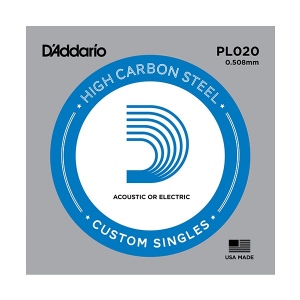 D`Addario PL020 Plain Steel Отдельная струна без обмотки, сталь, .020