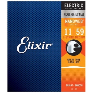 Elixir 12106 NANOWEB Комплект струн для 7-струнной электрогитары, никелированная сталь,Medium 11-59